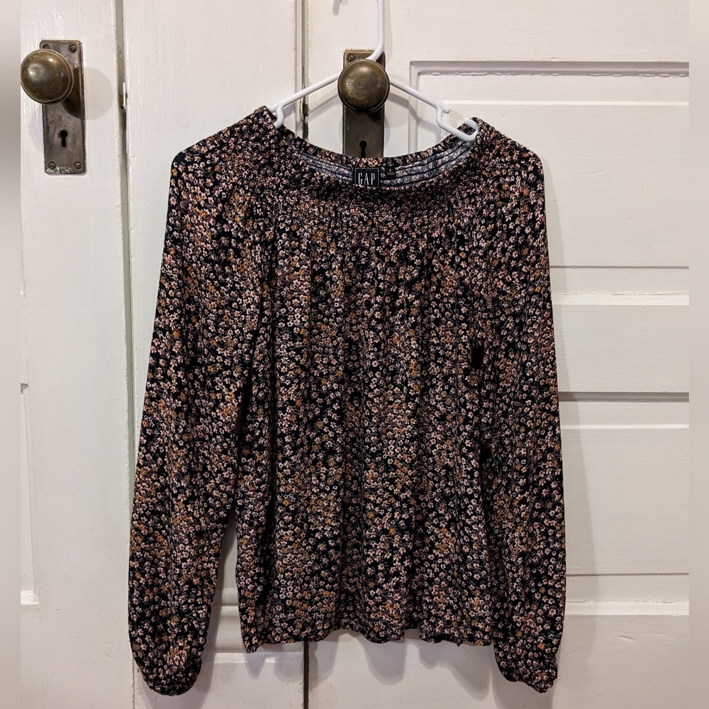 Gap Women's Black Floral Peasant Boho Blouse S